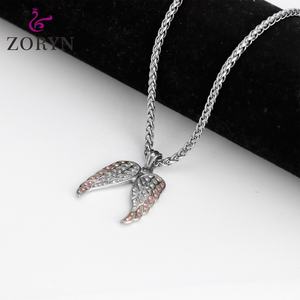 Colgante de Alas de Ángel de Acero Inoxidable, Cristal Rosa, Estilo Bohemio Gótico Místico, Joyería de Moda de Acero de Titanio para Hombres y Mujeres - Product Image 3