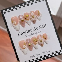 TSZS Ongles artificiels 3D incurvés en forme d'amande, faits à la main, à presser, peints à la main, motif léopard, à pois, réutilisables pour femmes