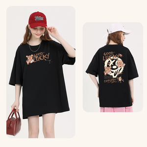 Cô Gái Của Bông Phụ Nữ Được Trang Bị Manche Courte OEM Nhà Sản Xuất 350 GSM Của Phụ Nữ Thời Trang Nhân Vật Hoạt Hình Sommer Damen T-Shirt - Product Image 3