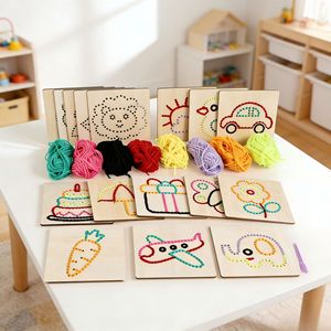 Jouet éducatif en bois à enfiler pour la motricité fine, cartes de lissage DIY faites à la main, jouet d'apprentissage préscolaire, jouet promotionnel pour enfants - Product Image 1