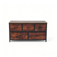 Commode moderne écologique en tissu non tissé avec cadre métallique et plateau en bois pour chambre, chambre d'enfant, salon, entrée et rangement