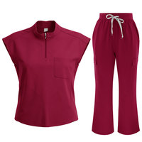 Ensemble de tenue médicale pour femme, col montant, haut sans manches à demi-zip, pantalon évasé, 2 pièces, uniforme d'infirmière, tenue de travail pour hôpital et clinique, logo personnalisé