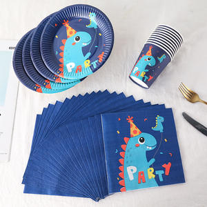 Fête d'anniversaire <span class=keywords><strong>dinosaure</strong></span> bleu vaisselle jetable assiette en <span class=keywords><strong>papier</strong></span> tasse <span class=keywords><strong>serviette</strong></span> en <span class=keywords><strong>papier</strong></span> nappe ballon drapeau fournitures de fête - Product Image 4