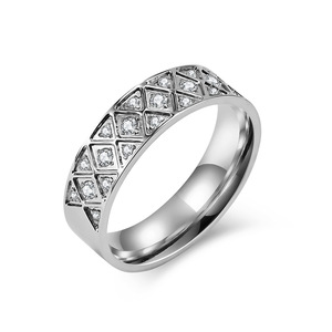 Geometric <b>Titanium</b> Steel <b>Ring</b> With Zircon Pave Setting Unisex Everyday Wear Jewelry - Product Image 1