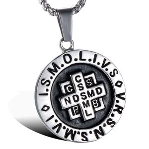 Collier Homme Acier Inoxydable Sexe Catholique St Benoît Exorcisme Croix Pendentif pour Roman Rond Design Protection Fantôme Chasseur - Product Image 1