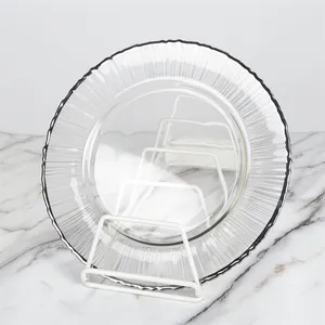 BL210412-1 Wholesale Clear Glass Charger Dinner Plate 33cm Silver Rim For Dinner Table Decoration Luxury Wedding Party