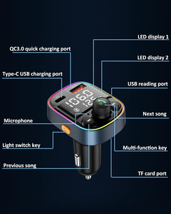 Adaptador para Auto, Llamadas Manos Libres Inalámbricas, Receptor de Radio con Transmisor FM, Puerto de Carga USB Tipo-C QC3.0, Retroiluminación de 7 Colores - Product Image 6