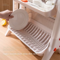 Égouttoir de rangement double couche en plastique avec couvercle anti-poussière, organisateur de comptoir peu encombrant, autoportant et mobile pour vaisselle et assiettes