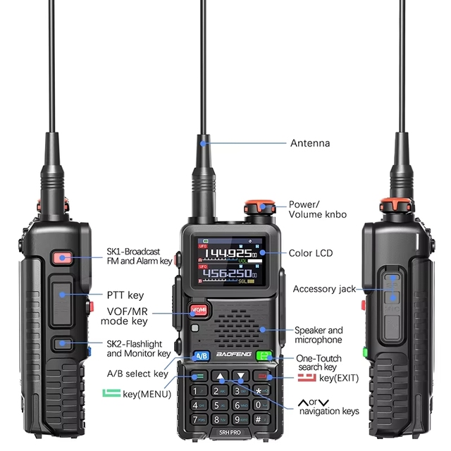 GPS Enabled Tri Band Walkie Talkie for UV 5RH PRO High Power Noise Canceling Long Range Radio for Construction Teams