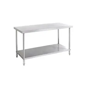 Mesa de trabajo de 2 capas de acero inoxidable, comercial, con estante, precio de mesa de trabajo