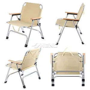 Sillas de Playa Plegables de Aluminio Ligero, Cómodas, con Asa de Madera de Haya Acolchada, Muebles de Picnic para Exteriores, para Parque, Camping, Oxford - Product Image 6