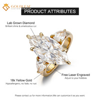 Anillo de compromiso y boda de lujo de oro de 18 quilates con diamante cultivado en laboratorio Goldleaf, corte marquesa, color E, personalizado, para aniversario y uso diario