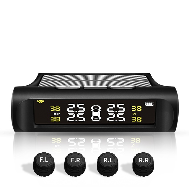 Easy Installation 4 Wheels Waterproof External Sensors LCD Display Solar Wireless TPMS Car Tire Pressure Monitoring System