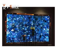 Dalle de pierre semi-précieuse personnalisée Agate bleue polie Panneaux muraux décoratifs Villa de luxe Matériaux de décoration Dalle de pierre précieuse