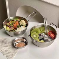 [Source Directe] Bol à Nouilles Instantanées en Acier Inoxydable Mat Style Mignon, pour Collations Coréennes au Vin de Riz, Bols Simples/Doubles