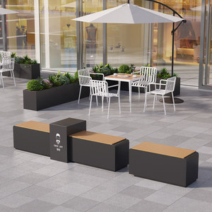 Fioriera Rettangolare in Metallo per Esterni con Sedute e Finitura Effetto Legno, Contenitore per Fiori <span class=keywords><strong>da</strong></span> <span class=keywords><strong>Giardino</strong></span> per Parchi e Aree Pubbliche - Product Image 3