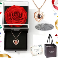 Boîte cadeau de fleurs préservées, Rosa Eterna, 1 pièce, collier en cuir avec rose véritable préservée, cadeau romantique pour femmes, pour les fêtes