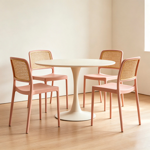 Modern Pink <b>Plastic</b> <b>Dining</b> <b>Chair</b> With Woven Backrest Stackable Design Contemporary Home Furniture - Product Image 4