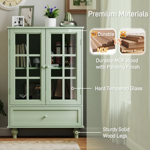 ארון מזנון מינימליסטי זריחה עם דלתות זכוכית כפולה ומגירה, ארון צד עץ מודרני לאחסון - Product Image 3