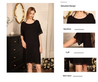 Robe de nuit en maille côtelée pour femme, vente en gros B2B, avec dentelle florale, dos en V, manches mi-longues, collection automne-hiver, vêtements d'intérieur, chemises de nuit