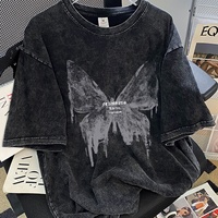 T-shirt en molleton à manches courtes pour femmes grandes tailles, nouveau modèle d'été, coupe ample, effet délavé, tendance vintage, motif 3D, col rond