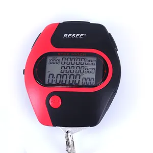 Resee stopwatch 100 lap memori isi ulang layar besar tiga baris tampilan olahraga Stopwatch dengan tombol