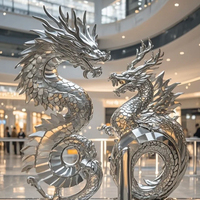 Sculpture de dragon en métal artistique à grande échelle personnalisée 304 Technique polie de parc extérieur en acier inoxydable à finition miroir