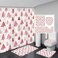 Arbre de noël rideau de douche rouge vert noël pin flocon de neige hiver vacances rideaux de douche tapis ensembles salle de bain décor