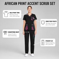 Ensemble de blouses médicales pour femmes à imprimé africain, haut à col en V et manches courtes avec poches à imprimé, pantalon droit, tenue de travail médicale
