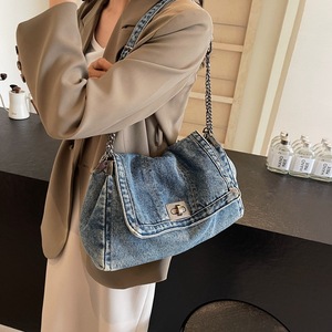 Bolso de Hombro de Mezclilla Coreano Vintage para Mujer, Gran Capacidad, con Cadenas, Diseño con Cierre, Impermeable, Estilo Boston, Nuevo - Product Image 5