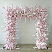 S517 Arche florale carrée de 2,4 m en soie rouge foncé avec roses artificielles pour décoration de toile de fond de mariage