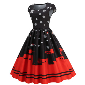 Abiti Casual invernali natalizi donna Vintage Print Robe Swing elegante abito da festa scollo a V <span class=keywords><strong>Sexy</strong></span> abito manica corta <span class=keywords><strong>capodanno</strong></span> - Product Image 2