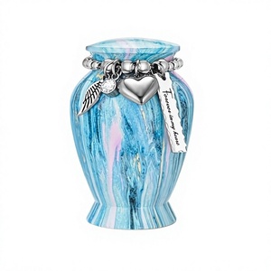Urna de cremación colorida con dije de corazón plateado y etiqueta 'Para siempre en mi corazón', recuerdo conmemorativo para adultos, urna de cremación para cenizas humanas. - Product Image 4