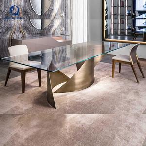 Mesa de Comedor Rectangular de Alta Calidad con Patas de Acero Inoxidable Moderno y Cubierta de Vidrio Templado para Restaurante, Hotel y Hogar - Product Image 2