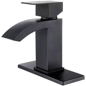 Robinet de lavabo de salle de bain en acier inoxydable noir de luxe à cascade à poignée unique CUPC - Product Image 2