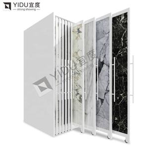 कस्टम स्टोन पुश पुल और शोरूम डिजाइन के साथ प्रीमियम स्लाइडिंग कक्षीय स्लैब रैक - Product Image 4