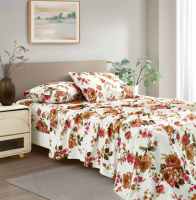 Hochwertige 3 Stück Mikro faser Tröster und Blatt Set Blumen Vintage Print Soft King Size Stitched Collection