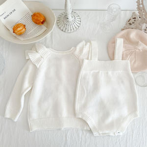 Automne bébé 3-6 <span class=keywords><strong>mois</strong></span> 2 pièces tricoté vêtements décontractés ensembles unique Floral <span class=keywords><strong>manteau</strong></span> et short coton barboteuses avec <span class=keywords><strong>manteau</strong></span> Cardigan - Product Image 3