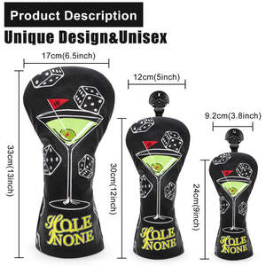 Housse de tête de club de golf en cuir PU imperméable, broderie noire, dernier design, 3 pièces - Product Image 4