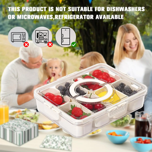 <b>Snack</b> Box <b>Container</b> with Lid and Handle - Divided Serving Tray <b>Container</b> for Portable <b>Snack</b> Platters - Clear Organizer for Party - Product Image 4