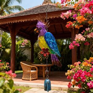 Yaratıcı Modern parlak kaplama Metal papağan rüzgar çan asılı cam boyalı açık bahçe balkon kolye - Product Image 4