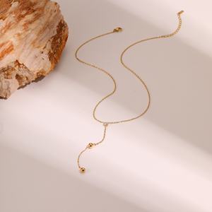 NIMI Lariat 18k金メッキジルコンスーツチェーンY形ステンレススチールロングネックレス女性用女の子ギフト - Product Image 2