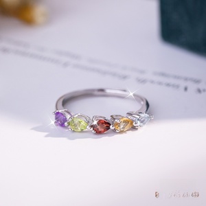 Bague minimaliste 8 pierres en forme de poire 3*4mm, en argent sterling 925, avec pierres naturelles colorées en forme de goutte d'eau, bijoux empilables pour femmes - Product Image 2