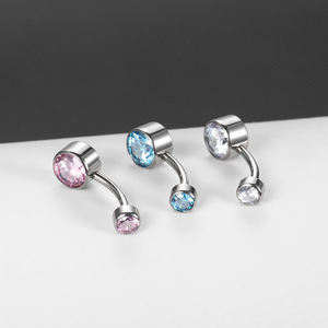 G23 टाइटेनियम आंतरिक रूप से थ्रेडेड बेज़ेल ज़िरकॉन नाभि भेदी पेट के छल्ले के अंगूठी डबल जेवेल पेट बटन बॉडी गहने - Product Image 5