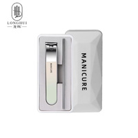Longhui – Kit de coupe-ongles portable 2-en-1 en acier inoxydable de haute qualité avec lime en verre, coffret cadeau, outils de pédicure pour manucure