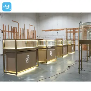 Trendy Metal Furniture Custom Glass Jewellery Display Cabinet Led Lighting Wooden Lockable Jewelry Shop Showcase