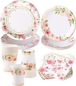 Juego de Vajilla Desechable para Fiestas con Diseño Floral, Vasos, Servilletas, Decoraciones Boho, Platos de Papel para Cumpleaños y Bodas - Product Image 2