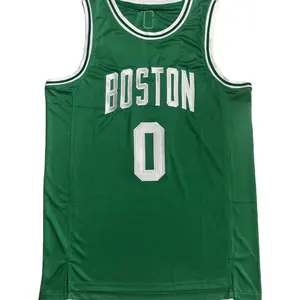 Werksdirekt Sommer Polyester schnell trocknendes Herren-Basketballtrikot, Nr. 0 Tatum Green besticktes Basketballtrikot