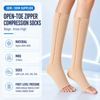 Chaussettes de compression en gros avec fermeture éclair, chaussettes de soutien à bout ouvert pour programmes unisexes en extérieur et en vente au détail |   Chaussettes de compression