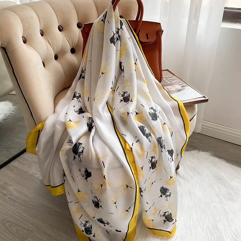 Ready to ship popular female foulard echarpe fashion printed neck shawl wrap women's silk chiffon scarf